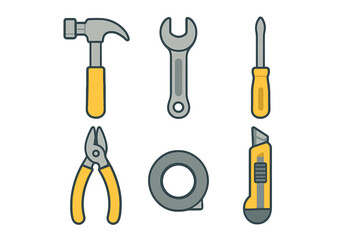 Set of essential hand tools for home repair construction and maintenance projects