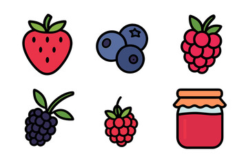 Sweet summer fruits and preserves assortment featuring strawberry, blueberry, and raspberry