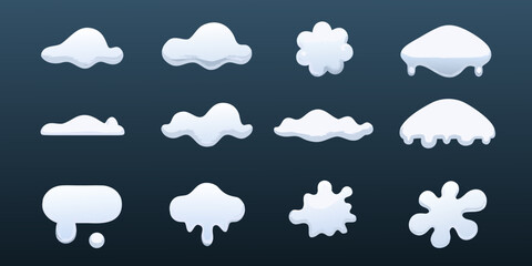 Cartoon snow caps and snowdrift elements for winter game design