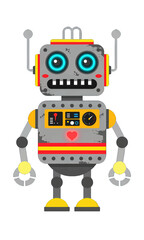 Fototapeta premium Cute Retro Robot with Glowing Blue Eyes and Control Panel