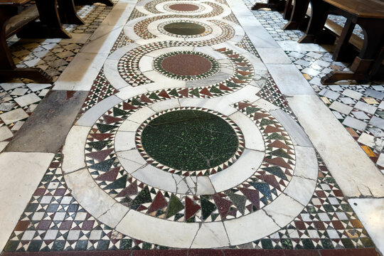 San Clemente Basilica.    Cosmatesque mosaic marble floor.