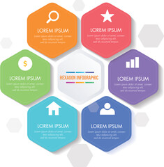 Fototapeta premium Hexagon Infographic Elegant Symmetric Geometric Shapes Vector Design