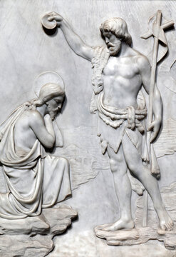 Basilica Santa Maria in Montesanto. Marble relief of John baptizing Christ.