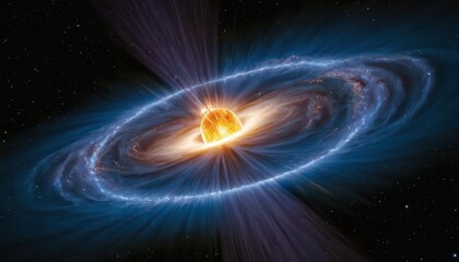 Obraz premium Artistic representation of a quasar or active galactic nucleus with accretion disk