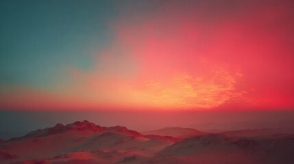 Obraz premium Alien planet landscape at sunset showing an extraterrestrial atmosphere with a dramatic red sky and desert mountains