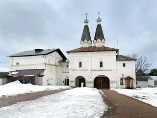 Churches of the Epiphany of the Lord and St. Ferapont above the Holy Gates in the ancient Ferapontov Monastery. Russia, Vologda region