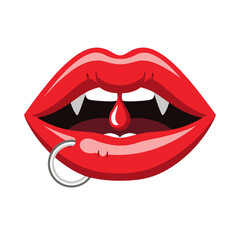 Obraz premium Vampire Lips with Fangs and Blood Drop