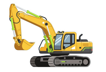Yellow Excavator Machinery with Green Accents
