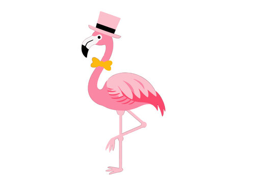 Whimsical Pink Flamingo with Top Hat and Bow Tie