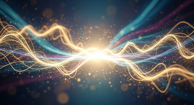 Dynamic abstract light lines with glowing center. Digital data flow visualization for technology, communication, and energy concepts. - Powered by Adobe