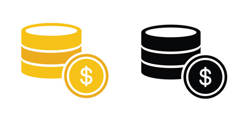 Coin Stack Dollar Currency Icon Vector, Money Saving Investment Financial Symbol, E-commerce Payment Graphic