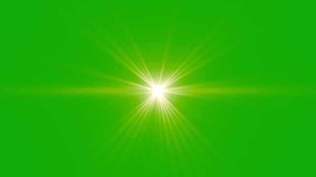 sun burst lens flare Chroma Key. white gray light ray 4k loop animation on green screen. golden light lens flare overlay video.  sun rays or god bless rays on green screen. Top right sun rays on green
