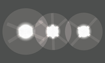 Own Created lens flare light effects set. Isolated glowing star bursts, shiny flash and transparent light rays with sparkle glare. Realistic sun flare illustration for background, design.