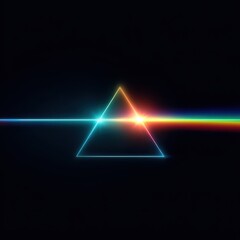 A luminous neon triangle outline emits a bright light beam that disperses into a vibrant rainbow spectrum against a dark void.