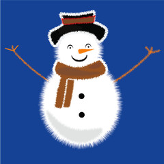 Snowman Vector Illustration on Winter Background
