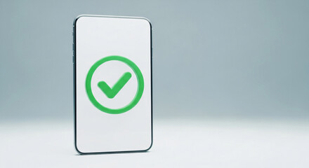 A phone with a green check mark on it. The phone is turned off