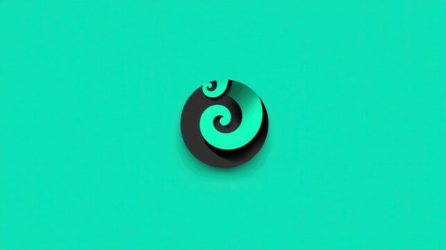 A minimalist graphic design featuring a vibrant turquoise backdrop contrasted by a dark circular emblem containing a gradient spiral. The logo exhibits a pixelated texture.