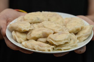 A plate of handmade boiled dumplings for the holidays