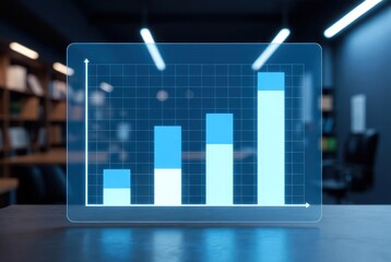 A futuristic holographic chart glowing in cool blue and purple tones, showing financial or analytical performance. Best for technology, business metrics, dashboards, AI, and modern data visualization.