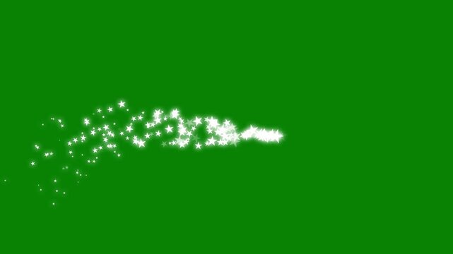 Glowing doodle stars forming a glitter confetti trail with magic sparkle dust, soft white particles, and a shining fairy burst effect gracefully animated on a green screen background in 4K quality
