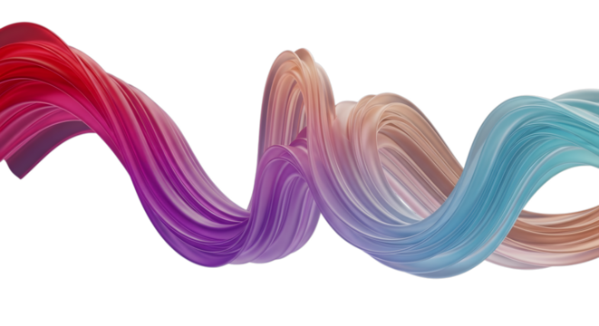 Vibrant abstract colorful flowing wave or paint stroke isolated on transparent background