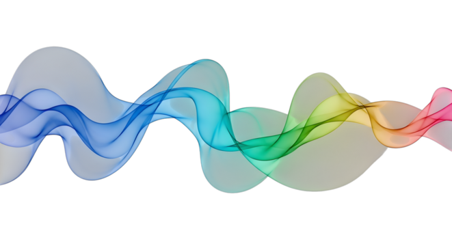 Digital art of a vibrant spectrum wave on a clean white backdrop, isolated on transparent background