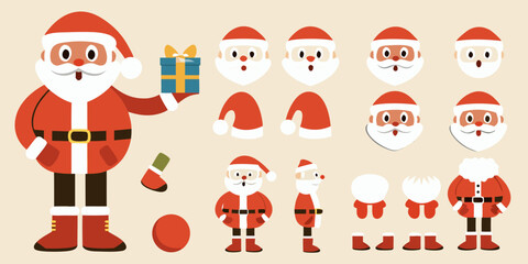 Cartoon santa claus constructor with various parts and accessories