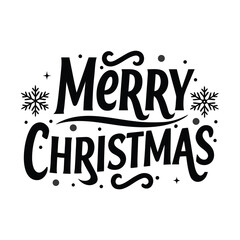 Elegant Merry Christmas greeting with snowflakes and decorative elements in black and white