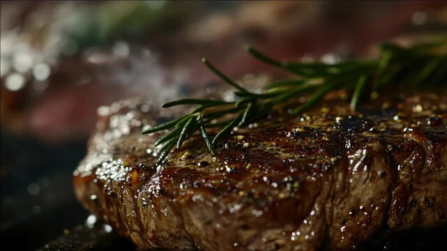 Cooked meat with aromatic garnish and seasoning.