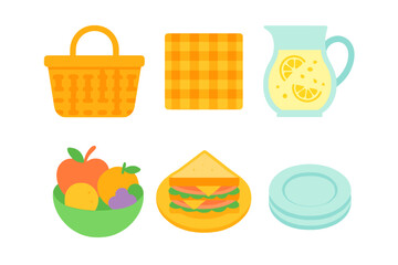 Picnic essentials set including basket blanket lemonade fruit sandwich and plates