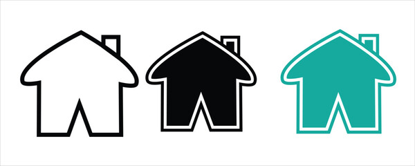 Three stylized house icons in different 