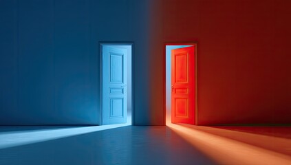Two doors, one open, divided by color