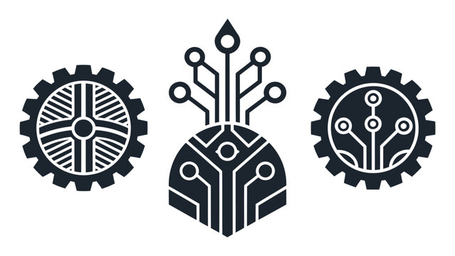 Modern technology concept of gears and circuit connections, conveying innovation and efficiency for business solutions