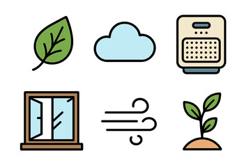 Obraz premium Symbols for environmental protection, natural elements, air purification, and fresh air movement