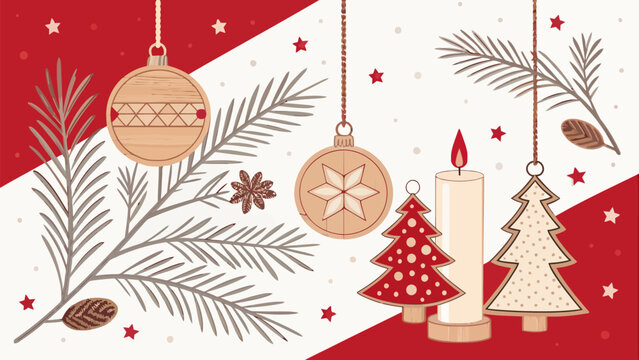 Charming Christmas decorations with ornaments, candles, and festive stars creating a cozy holiday mood