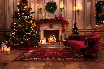 Festive luxury living room with glowing candles