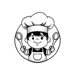little boy cook illustration logo