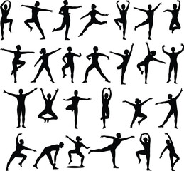 Silhouettes, dancers, poses, movement, athletic, balance, figures, performance, flexibility, action, human, dance, motion, expressive, collection, illustration, body, shape, dynamic, design