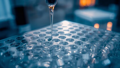 a laboratory scientist working with test tubes in a laboratory setting. a drop of liquid being dispensed into a test tube