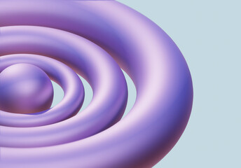 3d render Elegant flowing purple and lavender 3D abstract ribbon wave with glossy surface against light blue backdrop, perfect for futuristic and artistic visuals