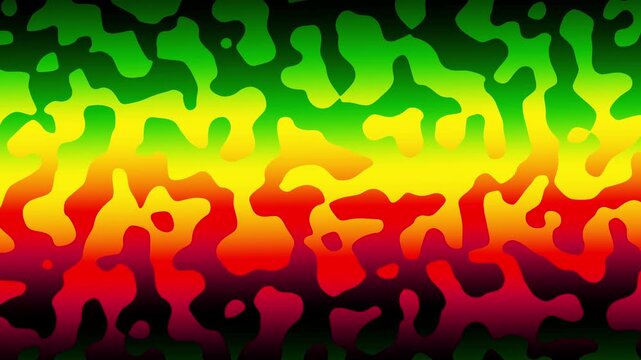 video of Abstract background featuring smoke curves and waves in reggae flag colors: green, yellow, and red. Loop background