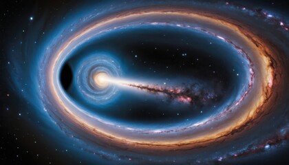 Simulated representation of a supermassive black hole with accretion disk and relativistic jet
