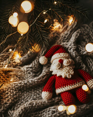 Warm Christmas composition with handmade toys