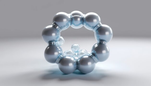 Elegant atomic structure concept with silver spheres, a modern science visualization or abstract