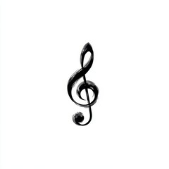 A black treble clef musical symbol with a grunge texture isolated on a white background.