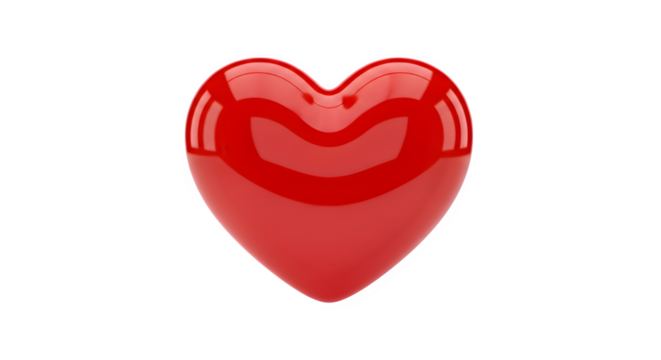 A vibrant red heart, symbolizing love and passion, stands out against an isolated on transparent background, its glossy surface reflecting light, creating a sense of depth and dimension, perfect for e - Powered by Adobe