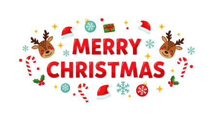 Fototapeta premium Merry Christmas Text with Holiday Decorations