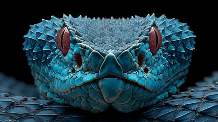 Naklejka premium Azure serpent with crimson eyes and textured scales blue snake viper