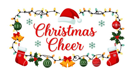 Fototapeta premium Christmas Cheer Holiday Frame with Ornaments and Lights