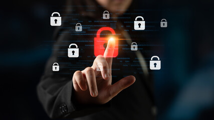 Digital security concept illustrating a cybersecurity breach, with a red unlocked padlock indicating data exposure among secure systems, emphasizing system vulnerability and risk Latch